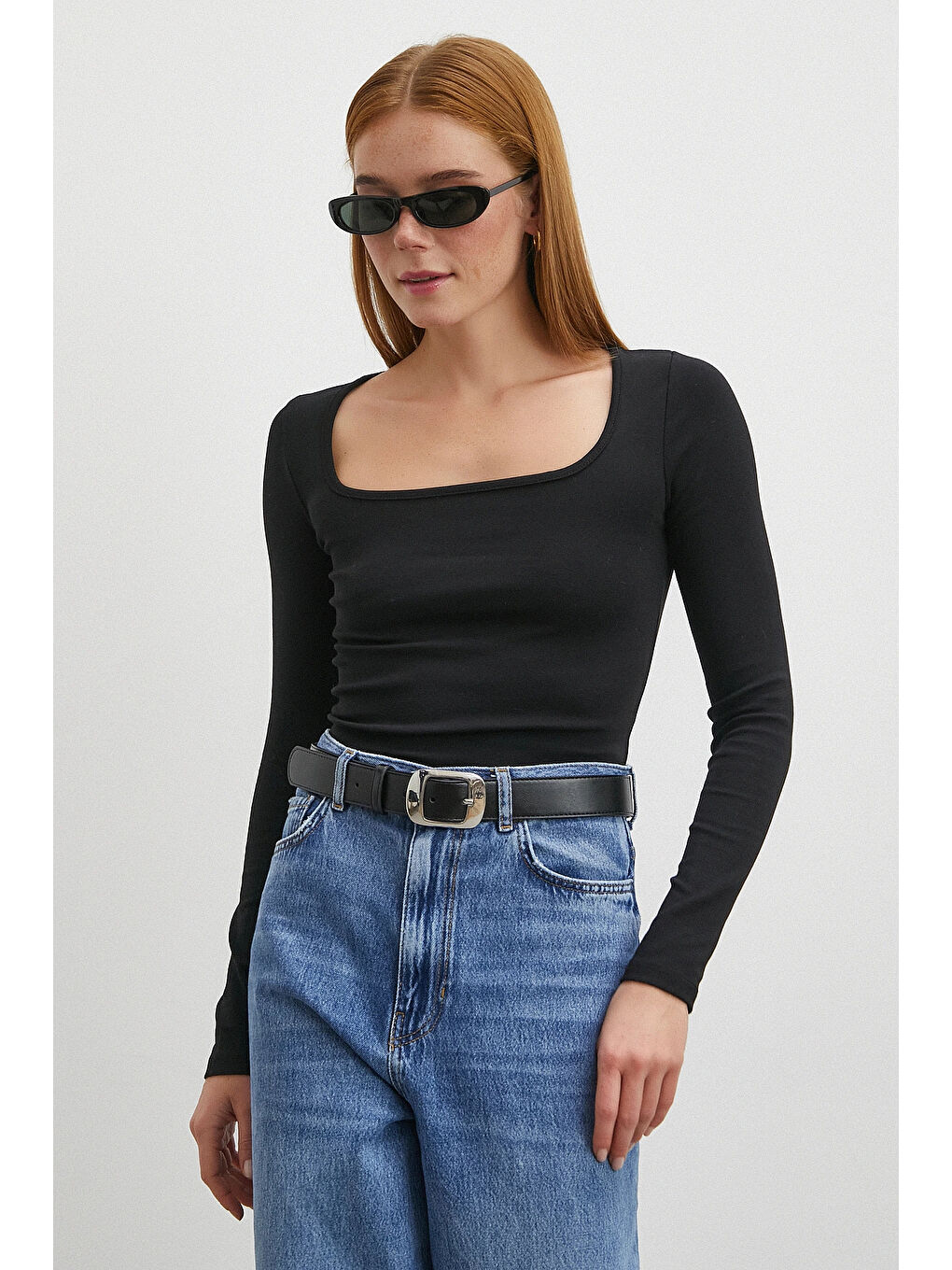 Uzun Kol Kare Yaka Bluz Siyah-2