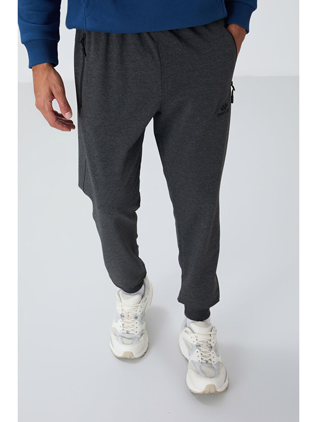 Antrasit Melanj Fermuar Cepli Standart Kalıp Erkek Jogger Eşofman Altı- 84651-1