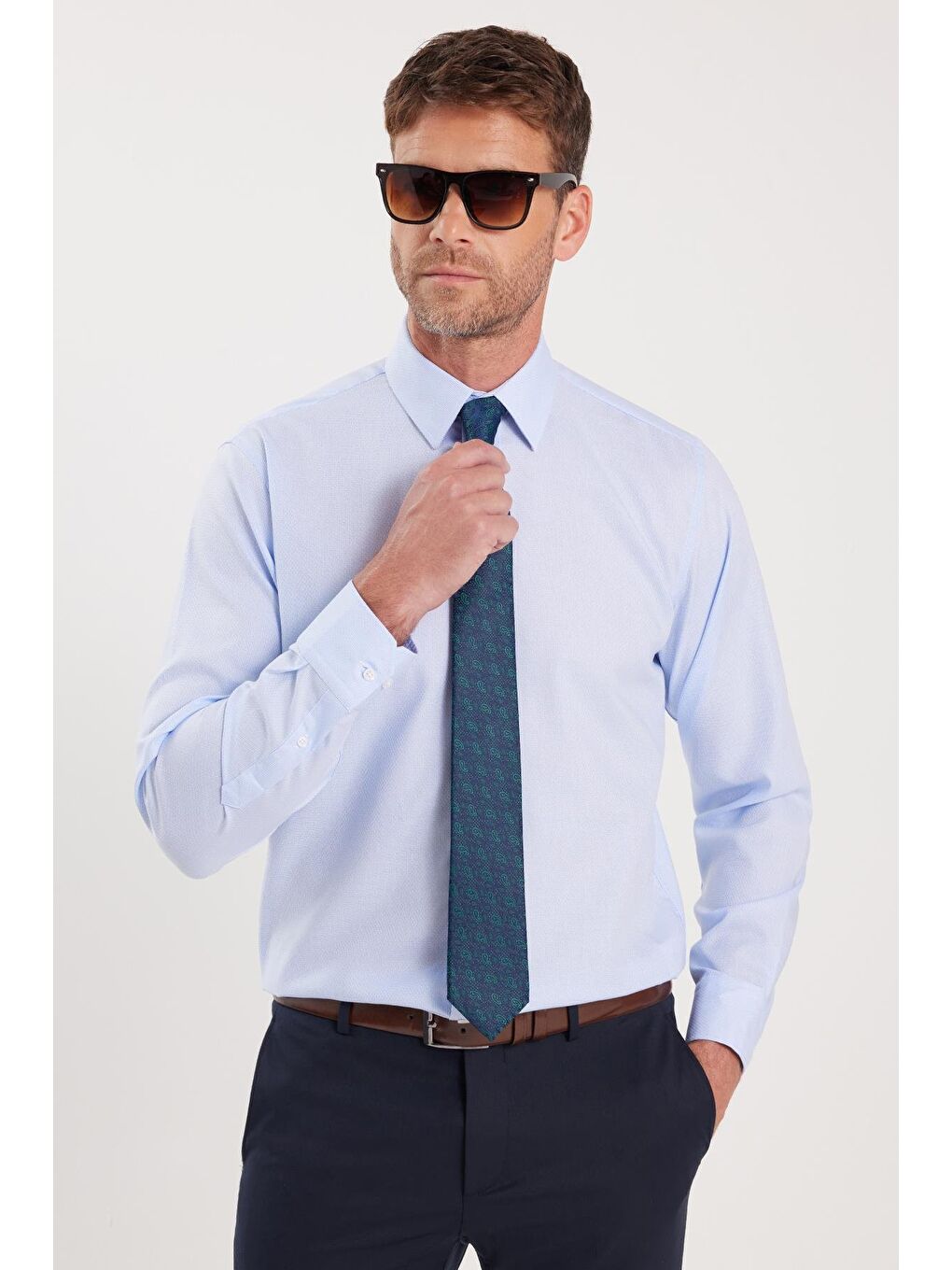 Regular Fit Mavi Non-Iron %100 Pamuk Doğa Dostu Ekoteks Belgeli Ütü Gerektirmez Gömlek-3