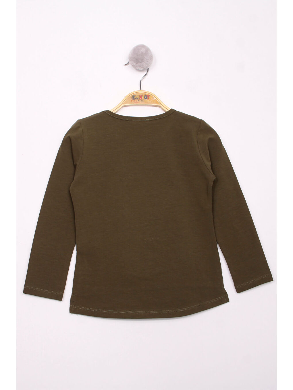 Haki Kız Çocuk El Baskılı T-Shirt-1