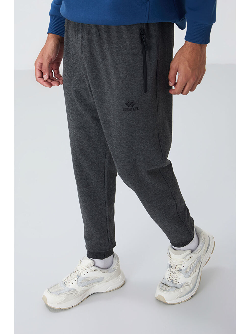 Antrasit Melanj Fermuar Cepli Standart Kalıp Erkek Jogger Eşofman Altı- 84651-2