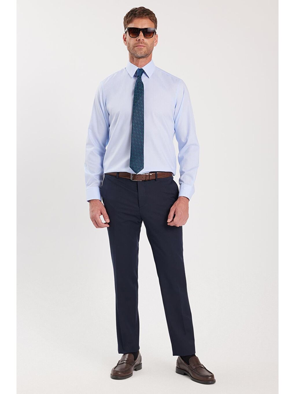 Regular Fit Mavi Non-Iron %100 Pamuk Doğa Dostu Ekoteks Belgeli Ütü Gerektirmez Gömlek-4