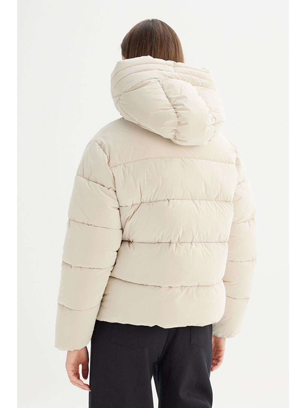 Regular Fit Normal Kesim Kapüşonlu Bej Mont-5