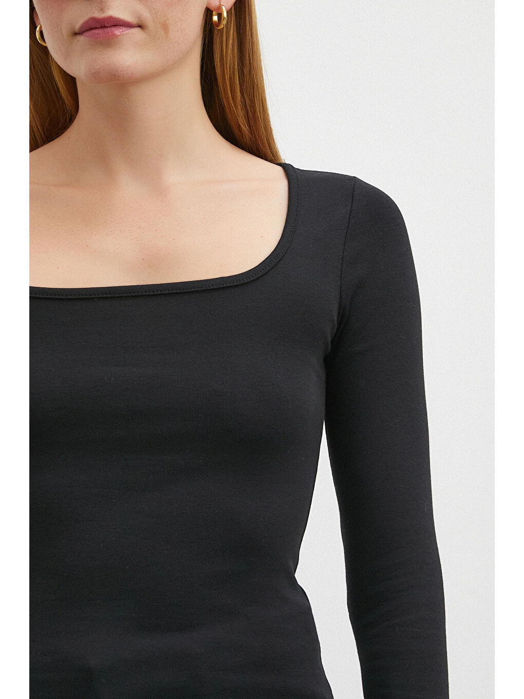 Uzun Kol Kare Yaka Bluz Siyah-4