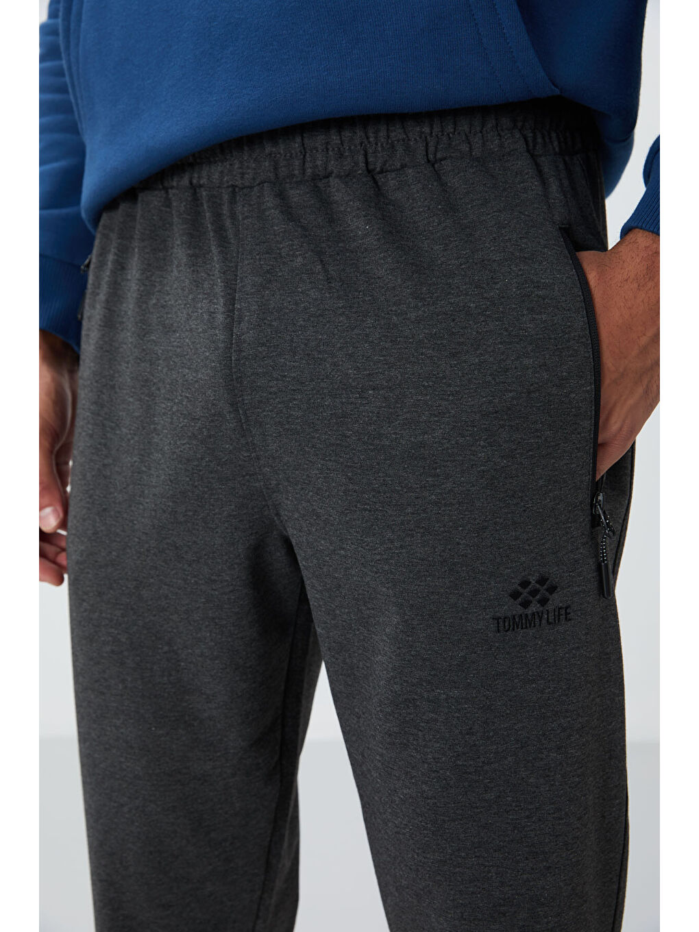 Antrasit Melanj Fermuar Cepli Standart Kalıp Erkek Jogger Eşofman Altı- 84651-3