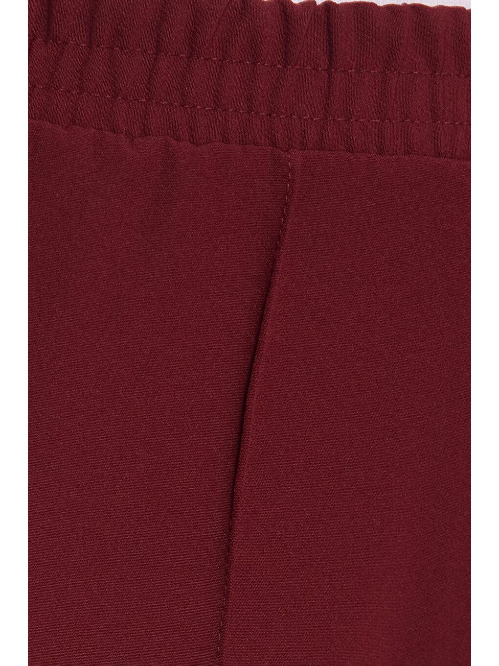 Kadın Relax Fit Rahat Kesim Yüksel Bel Düz Paça Beli Lastikli Bordo Pantolon-5