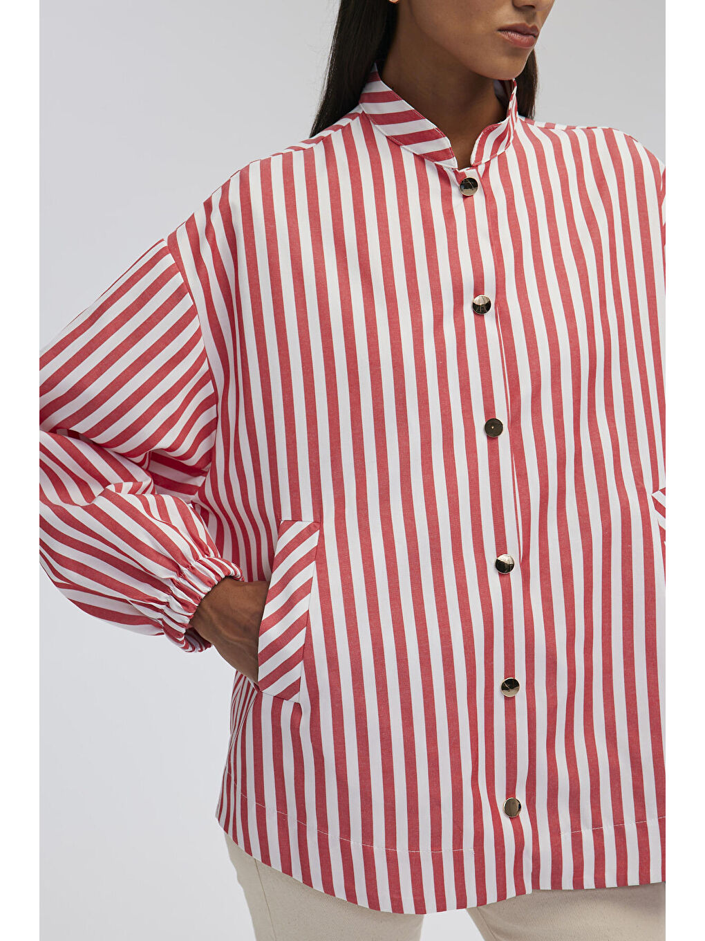 Kırmızı Çizgili Oversıze Bomber Ceket-4