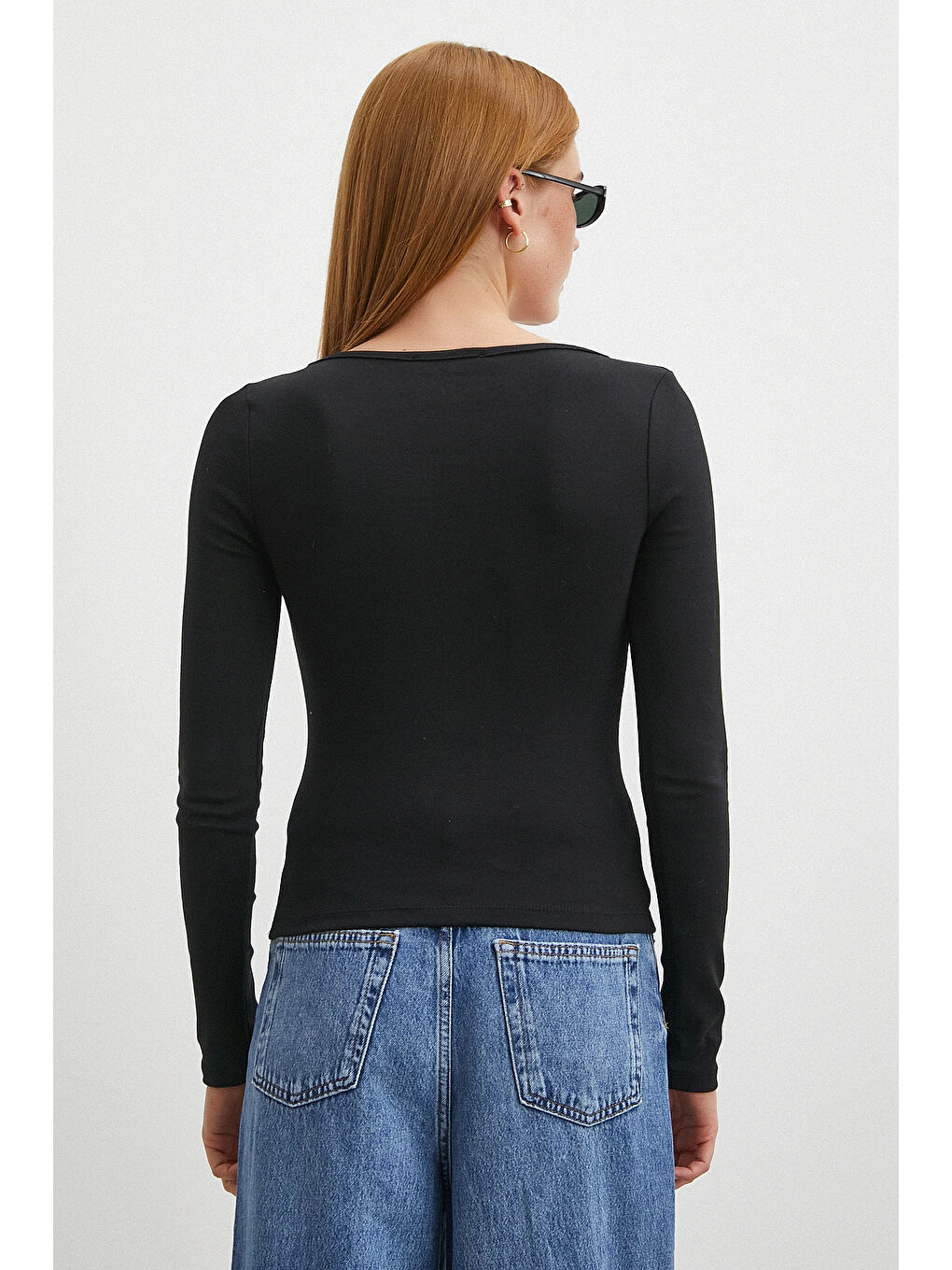 Uzun Kol Kare Yaka Bluz Siyah-5