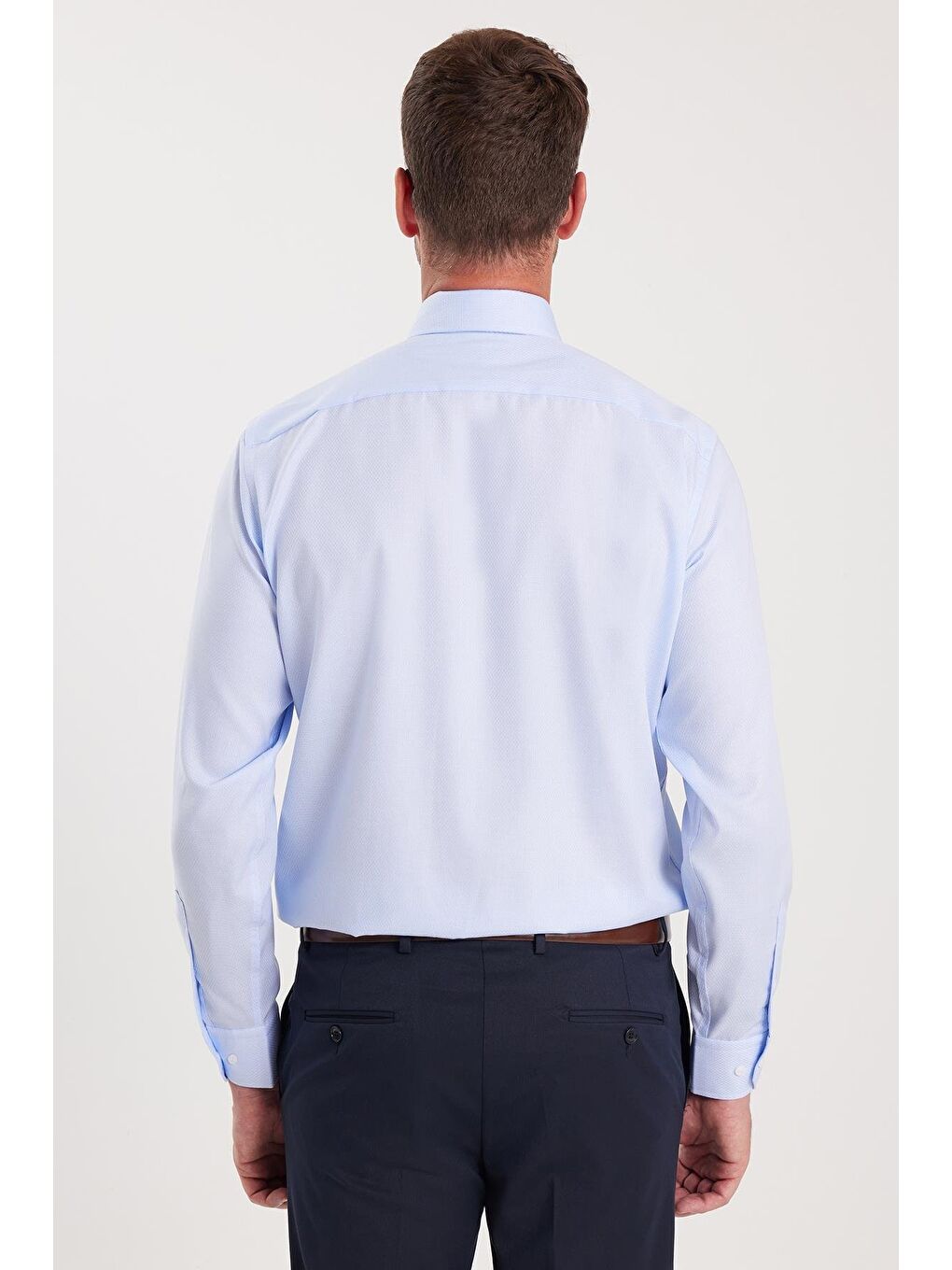 Regular Fit Mavi Non-Iron %100 Pamuk Doğa Dostu Ekoteks Belgeli Ütü Gerektirmez Gömlek-6