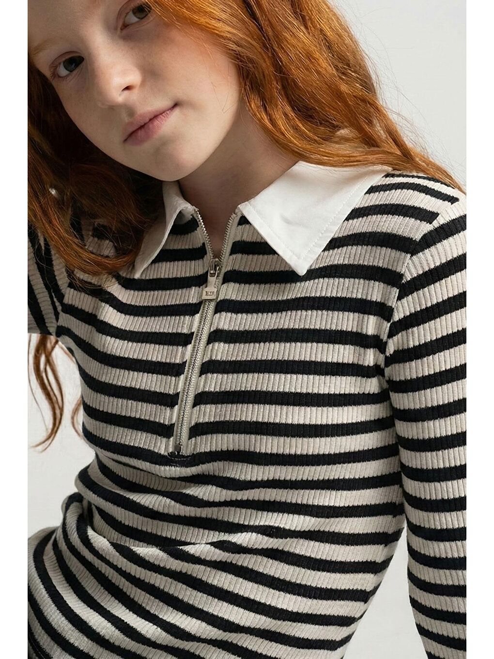 Kız Çocuk Uzun Kollu Tişört Yarım Fermuarlı Polo Yaka Arma Detaylı Karışık Renk (8-14 Yaş)-2