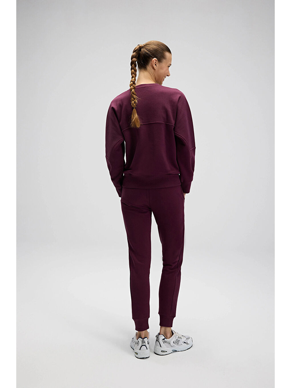 Bordo Logolu Pamuklu Regular Fit Bisiklet Yaka Kadın Sweat EF567-BRD-4