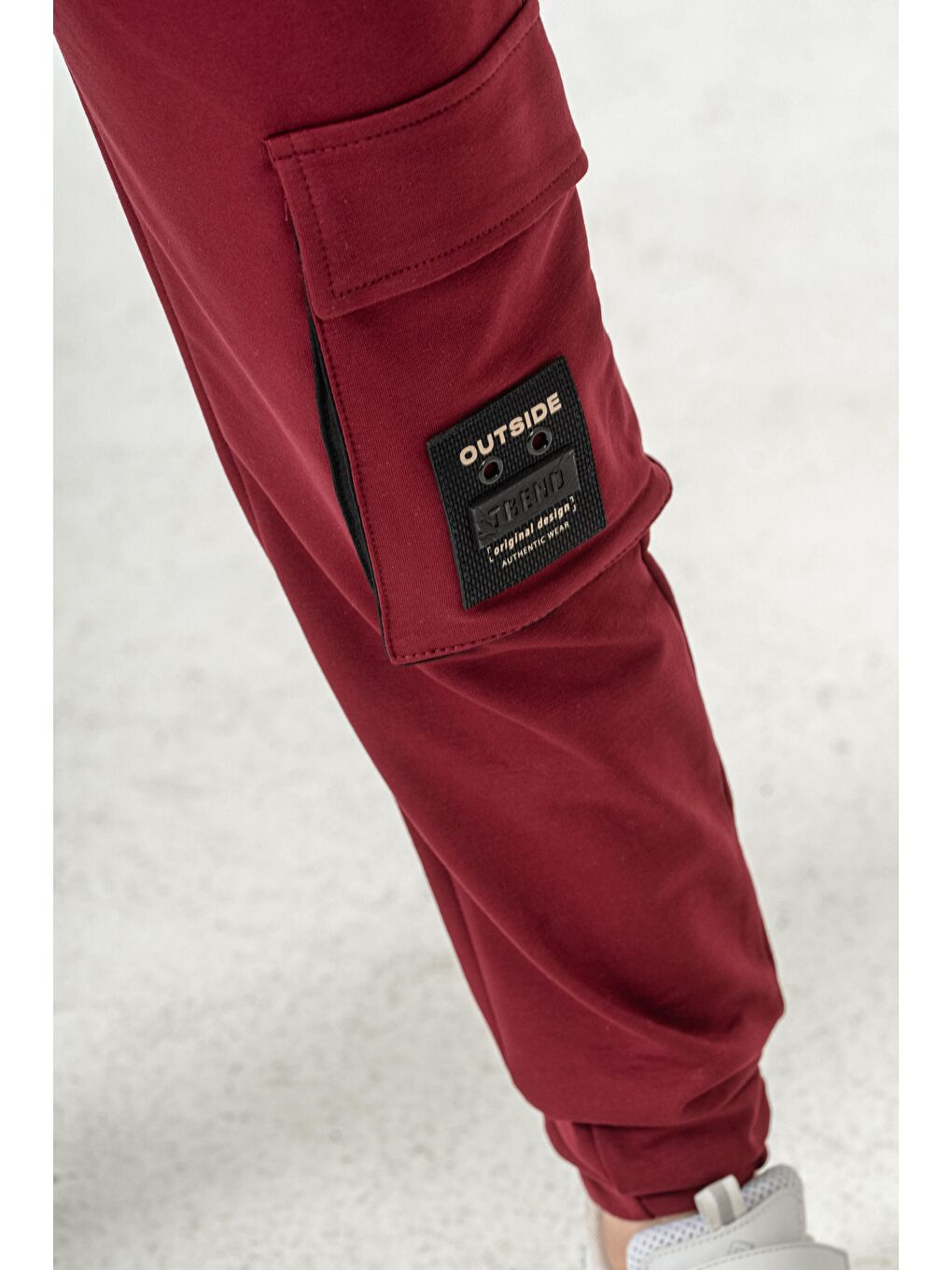 Bordo Çift Kargo Cepli Sol Cep Kapagı Armalı Erkek Çoçuk Eşofman Altı-7