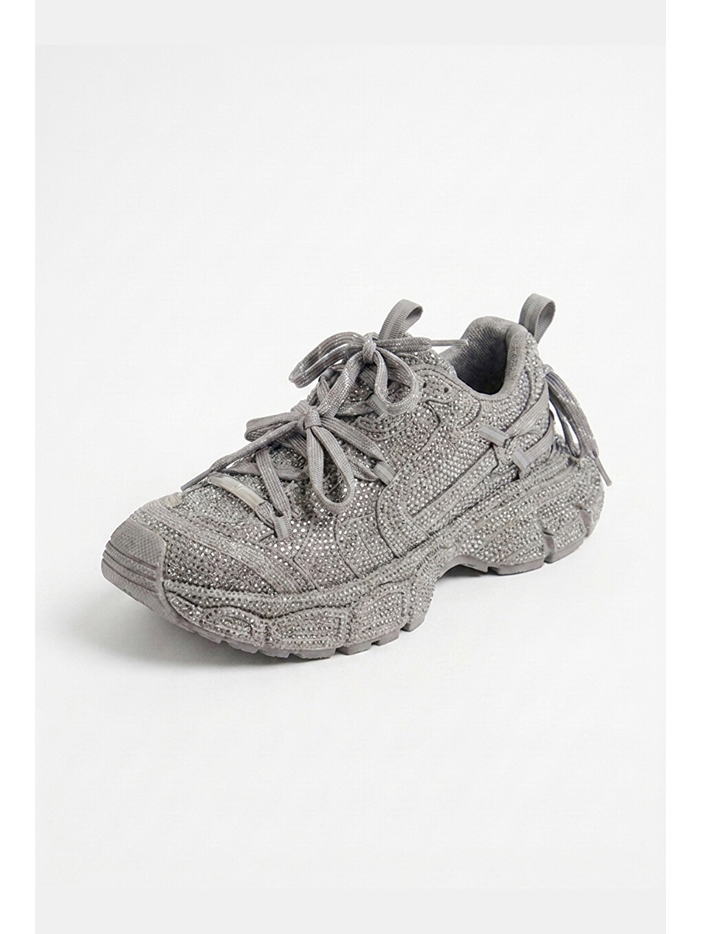 Gri Kadın Silver T11 İthal Işıltılı Taş Kaplama Özel Tasarım Sneaker Ayakkabı