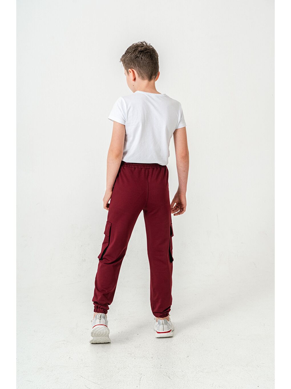 Bordo Çift Kargo Cepli Sol Cep Kapagı Armalı Erkek Çoçuk Eşofman Altı-8