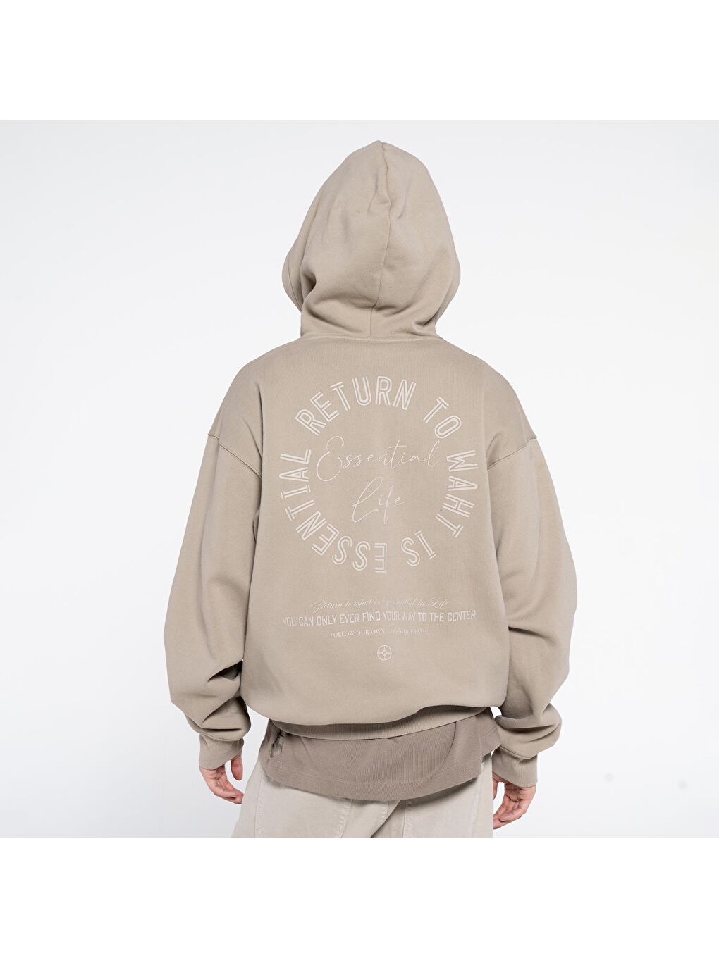 Disu Erkek Açık Bej Kanguru Cepli Kapüşonlu Ekstra Oversize Sweatshirt Hoodie-1