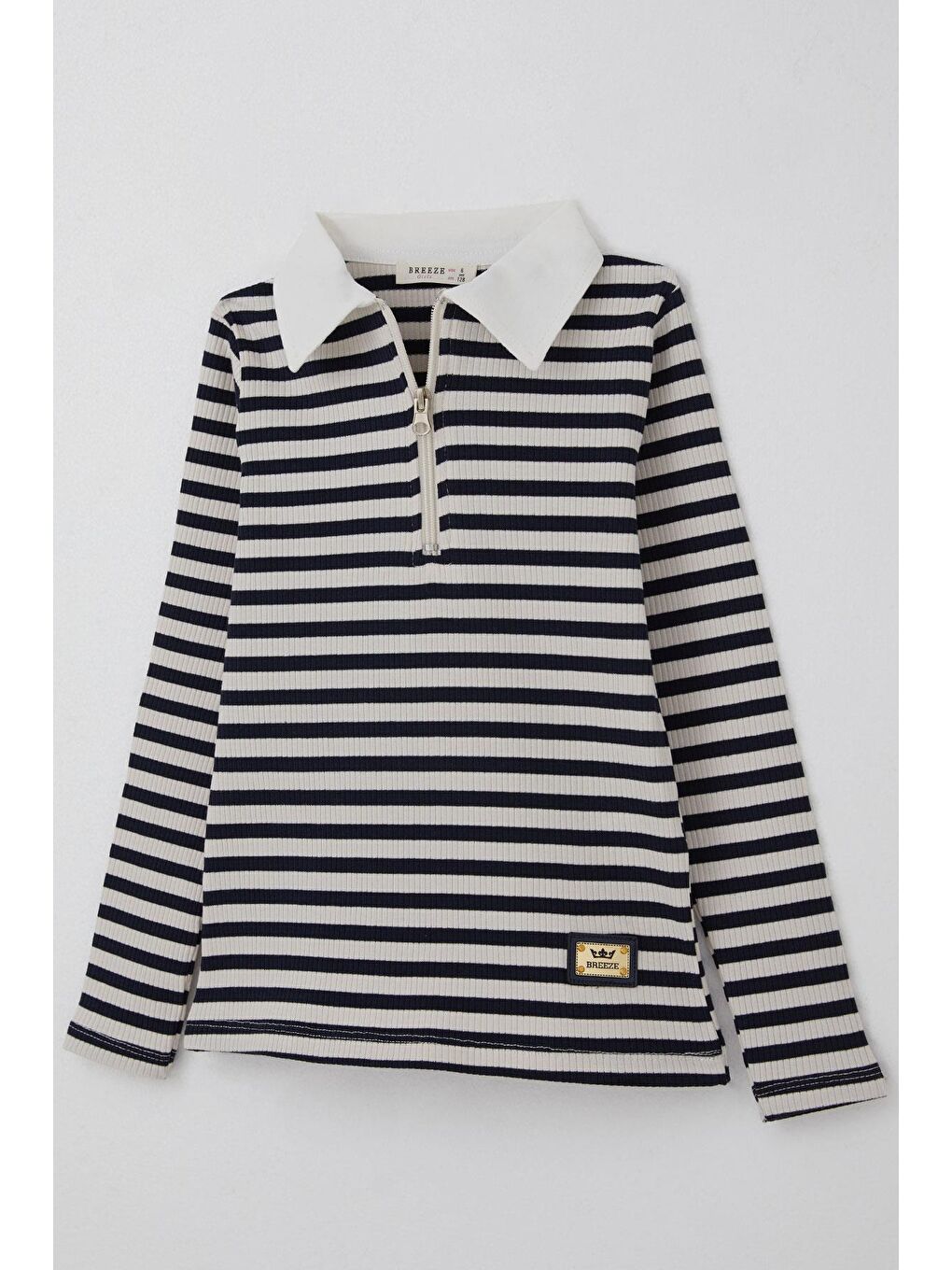 Kız Çocuk Uzun Kollu Tişört Yarım Fermuarlı Polo Yaka Arma Detaylı Karışık Renk (8-14 Yaş)-5