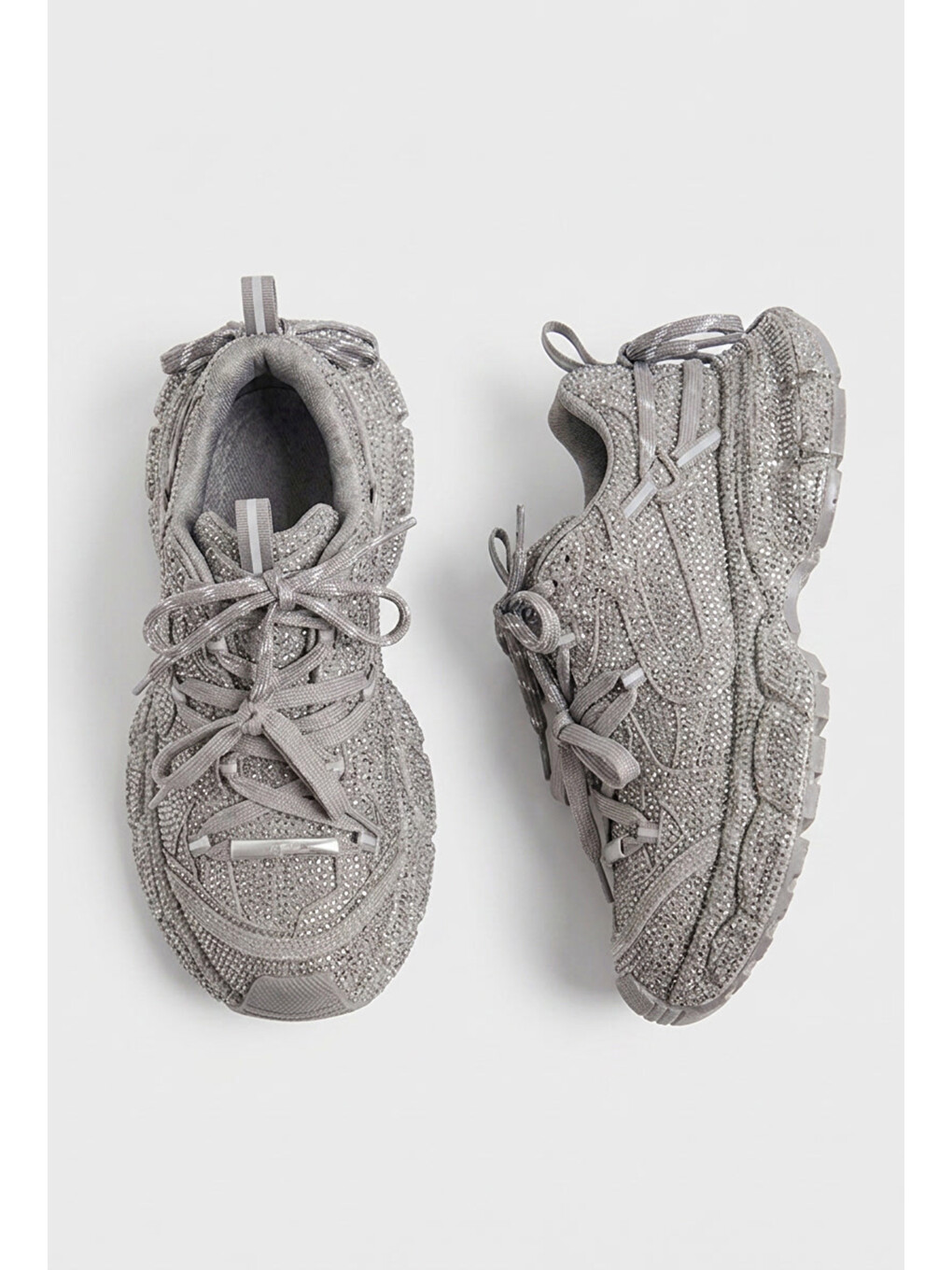 Gri Kadın Silver T11 İthal Işıltılı Taş Kaplama Özel Tasarım Sneaker Ayakkabı-1