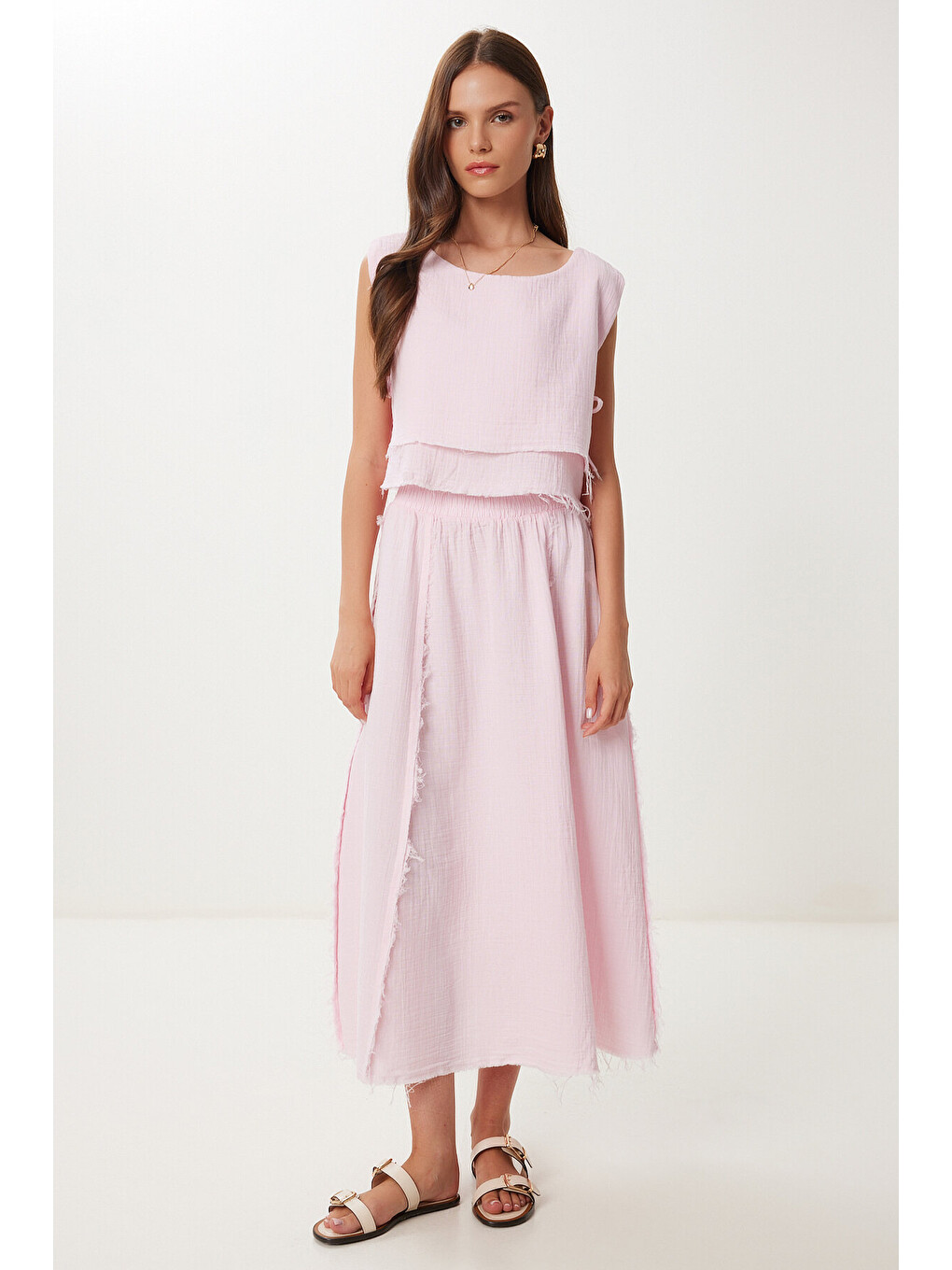 Pembe Müslin Bluz Etek Takım PEMBE LGP0013