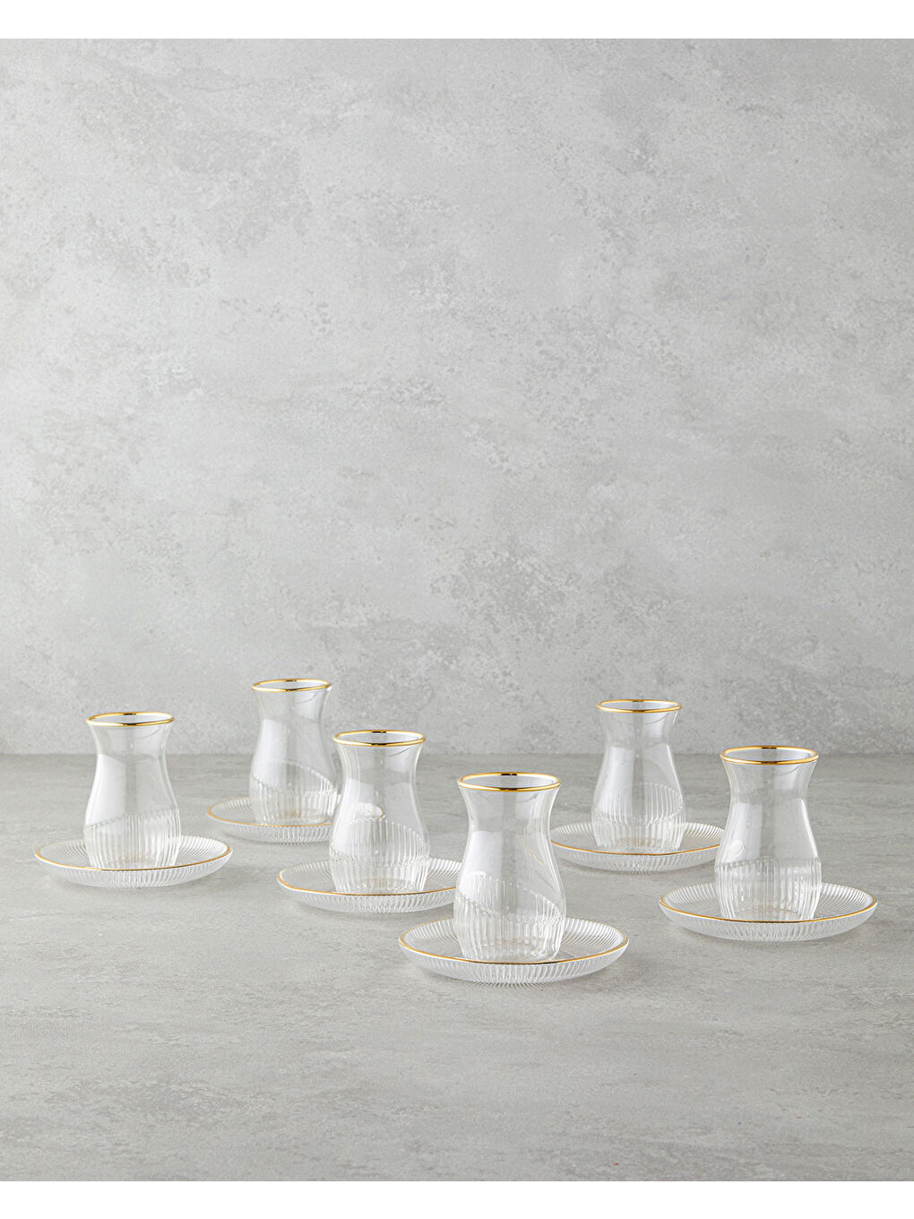 Sarı Janice Cam 12 Parça 6 Kişilik Çay Seti 135 ml Gold