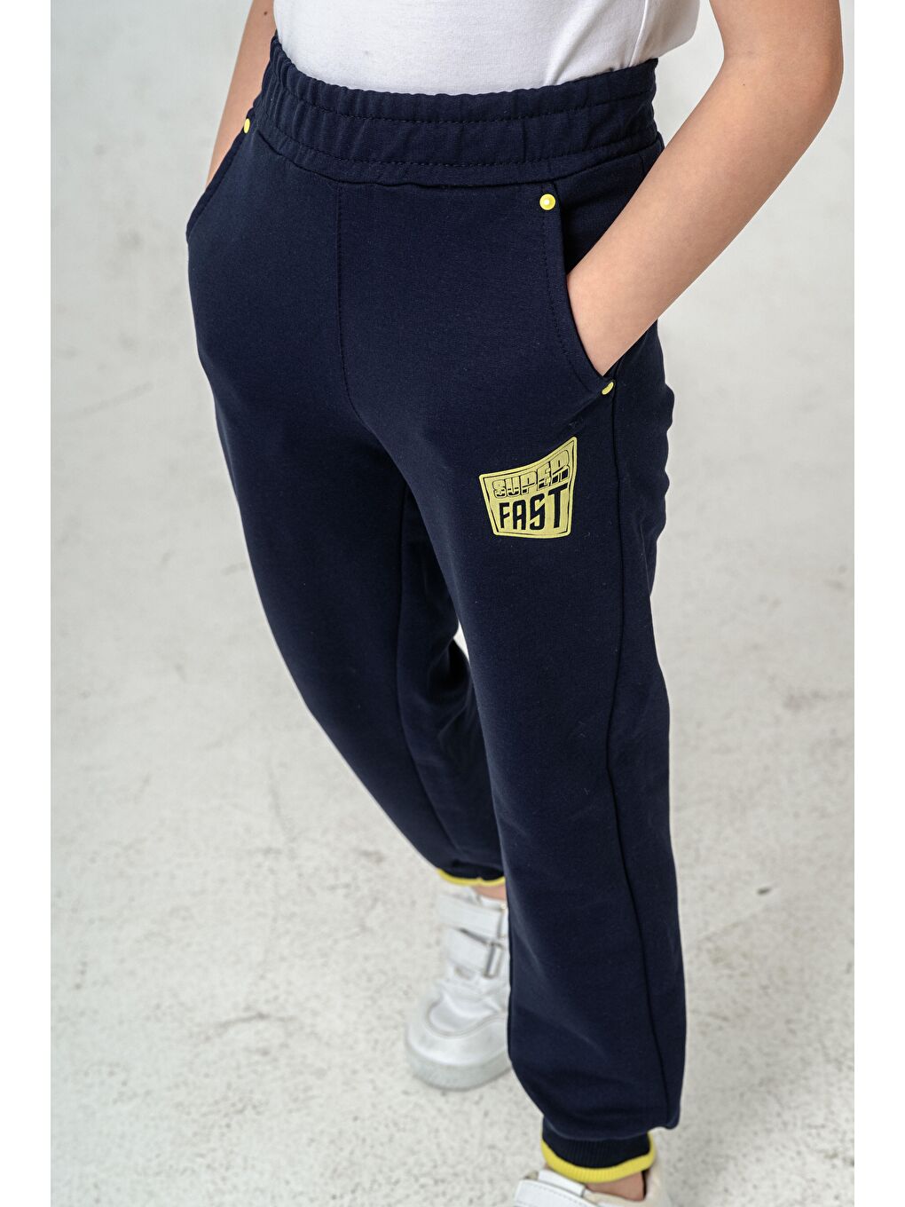 Lacivert Super Fast Baskılı Cep Kenarı Rivetli Erkek Çocuk Eşofman Altı-4