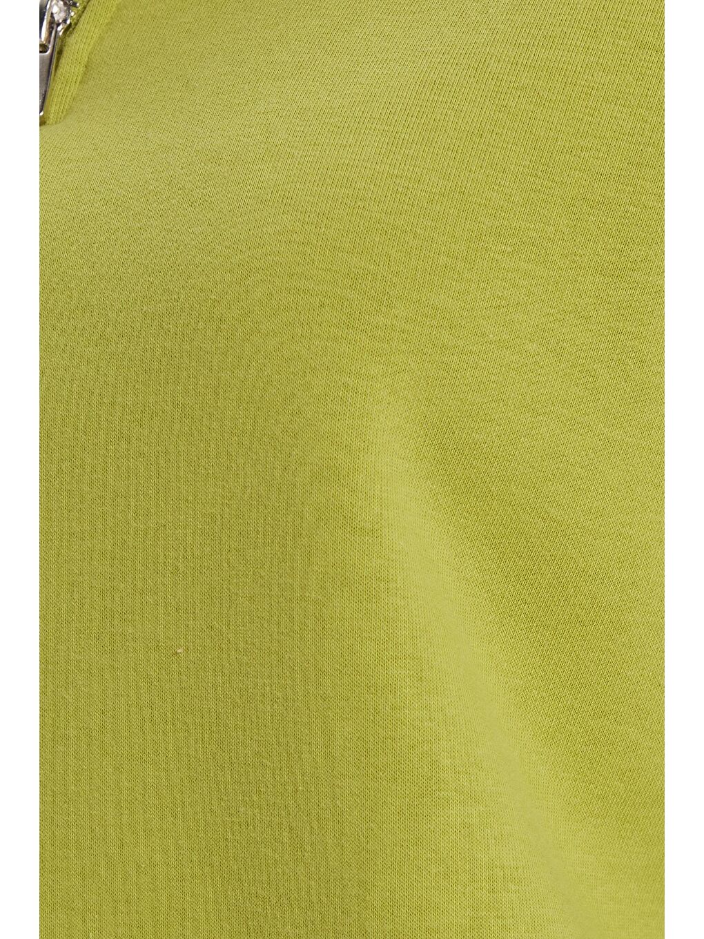 Kadın Relax Fit Rahat Kesim Pamuklu İçi Polarlı Yarım Fermuarlı Yeşil Dik Yaka Sweatshirt-3