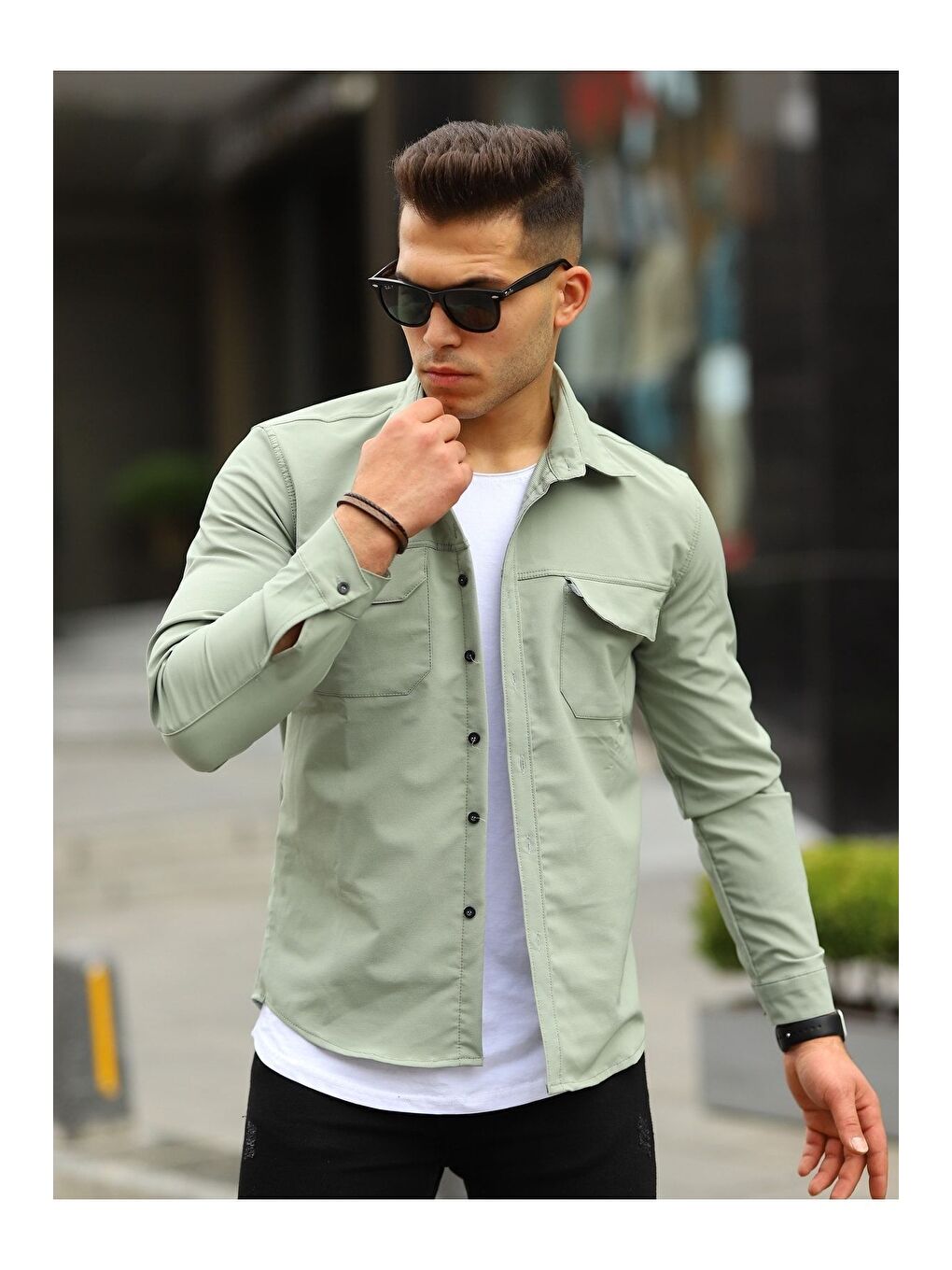 Turkuaz Erkek Paraşüt Kumaş Rahat Kalıp Gömlek