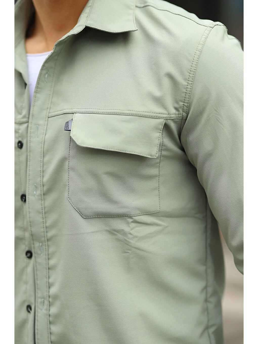 Turkuaz Erkek Paraşüt Kumaş Rahat Kalıp Gömlek-1