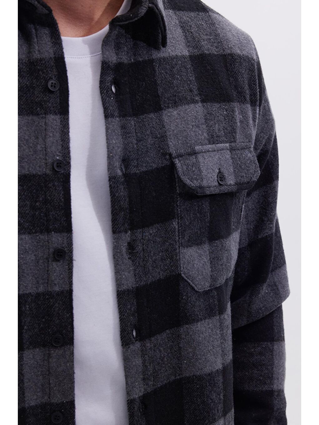 Karışık Erkek Slim Fit Dar Kesim Uzun Kollu Kapaklı Çift Cepli Kareli Kışlık Oduncu Gömlek-2