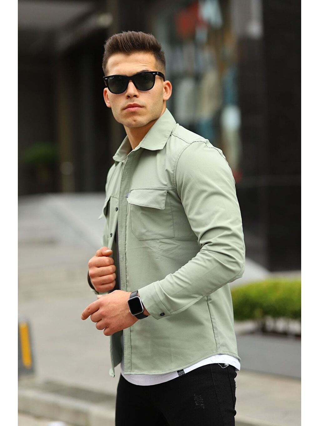 Turkuaz Erkek Paraşüt Kumaş Rahat Kalıp Gömlek-2