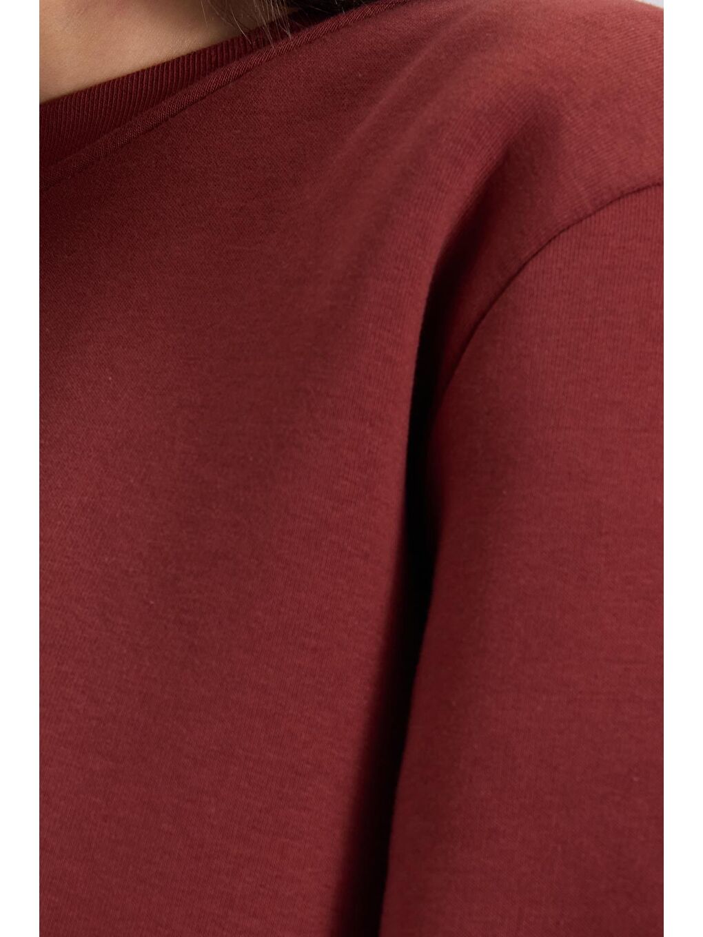 Kahverengi Kadın Oversize Geniş Kesim Pamuklu 3 İplik İçi Polarlı Basic Kiremit Bisiklet Yaka Sweatshirt-5