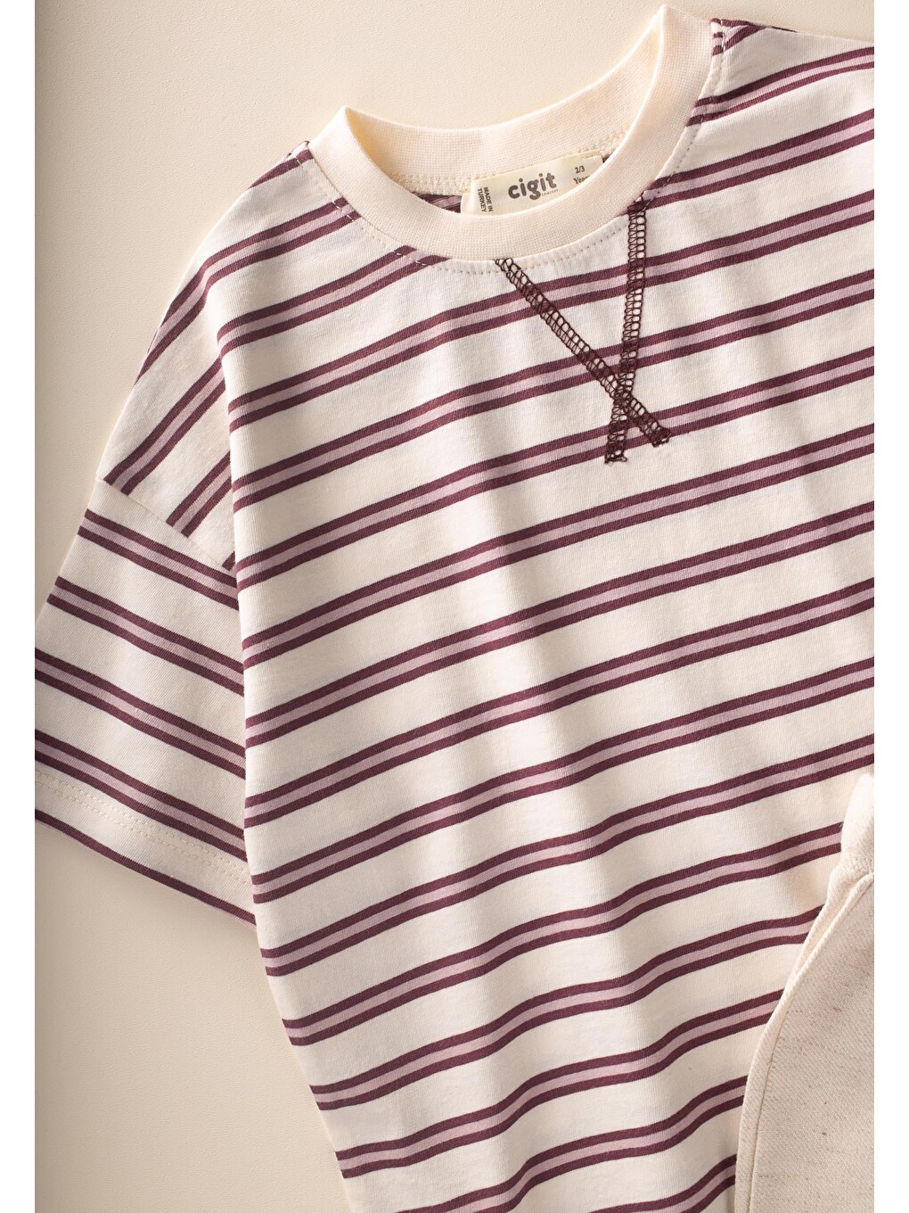 Oversize T-shirt Geniş Kesim Pantolon Takım 2-10 Yaş Mürdüm Çizgili-2