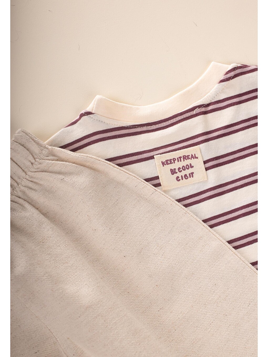 Oversize T-shirt Geniş Kesim Pantolon Takım 2-10 Yaş Mürdüm Çizgili-3