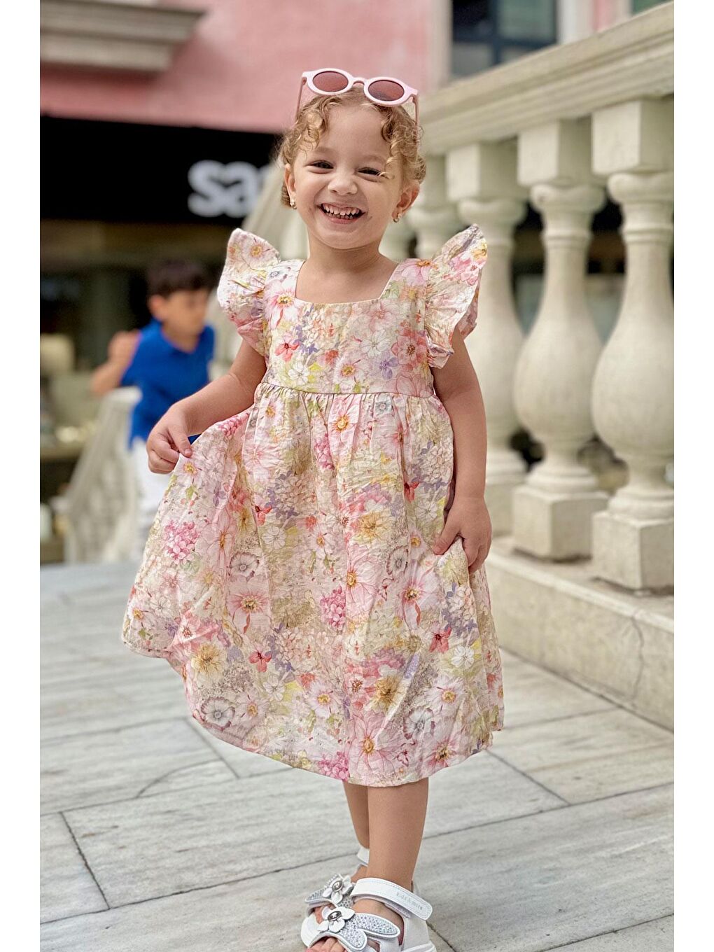 Kız Çocuk Elbise Saten Çiçek Desenli Arkası Fermuarlı Karışık Renk (3 Yaş)