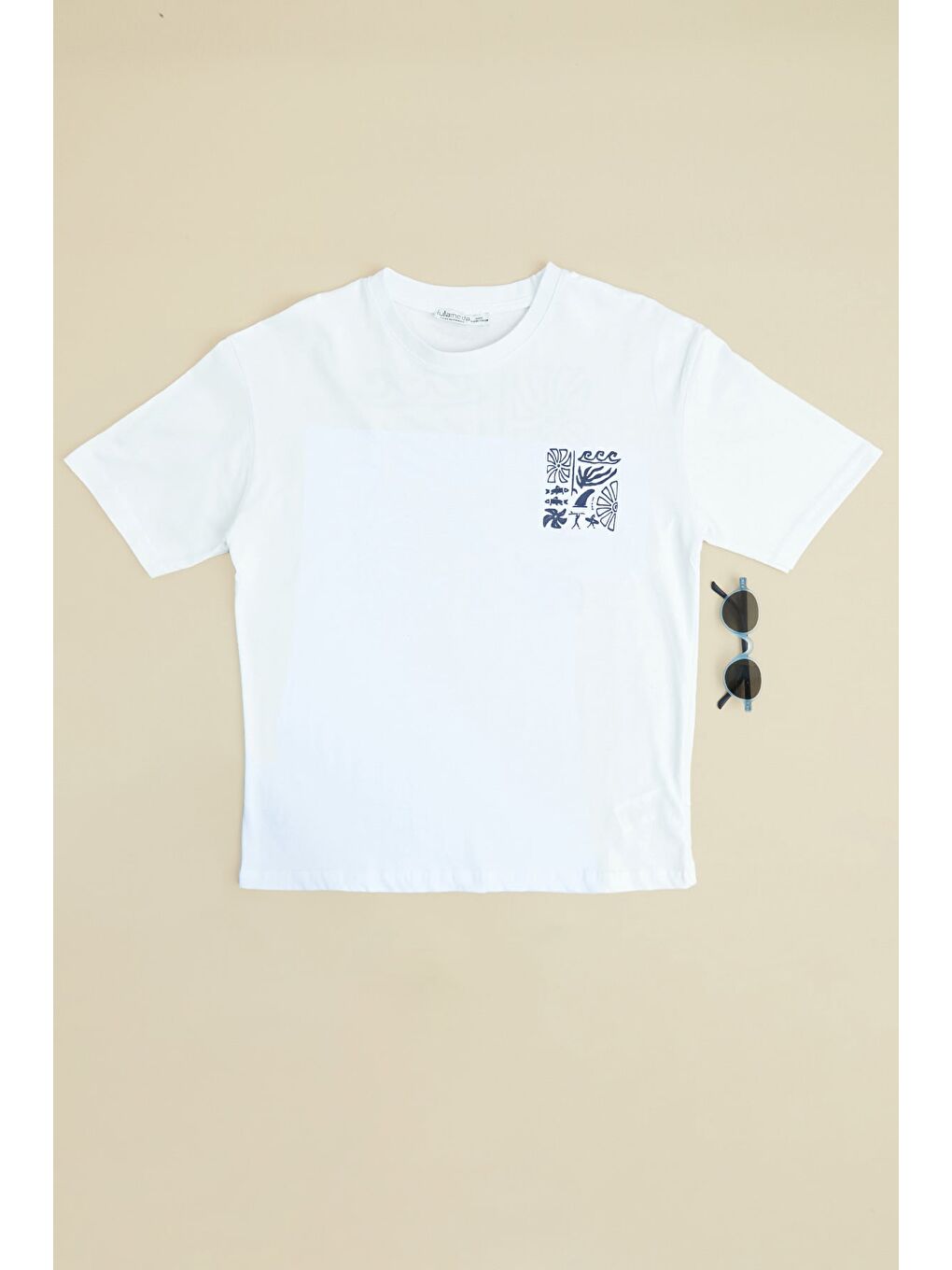 Beyaz Sörf Baskılı Bisiklet Yaka Erkek Çocuk Oversize Tişört