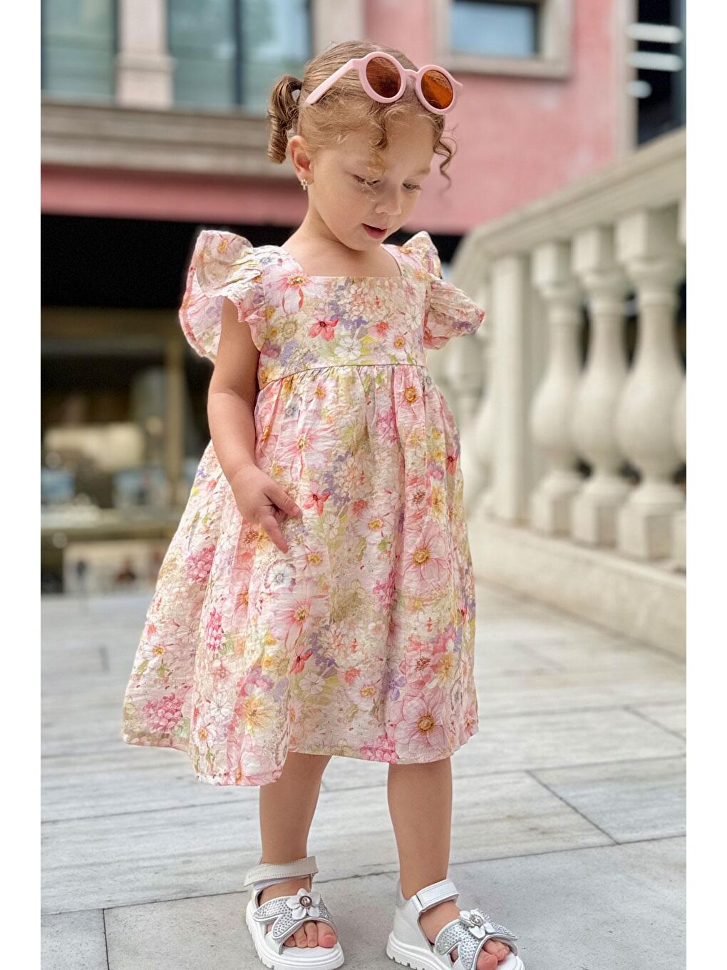 Kız Çocuk Elbise Saten Çiçek Desenli Arkası Fermuarlı Karışık Renk (3 Yaş)-2
