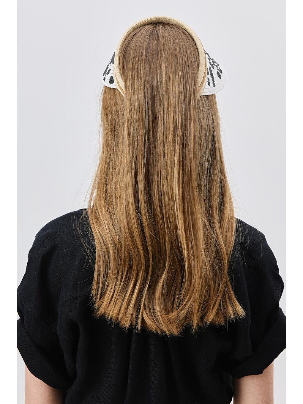 Leopar Desenli Hasır Vizör Şapka Y8209 Beyaz-1