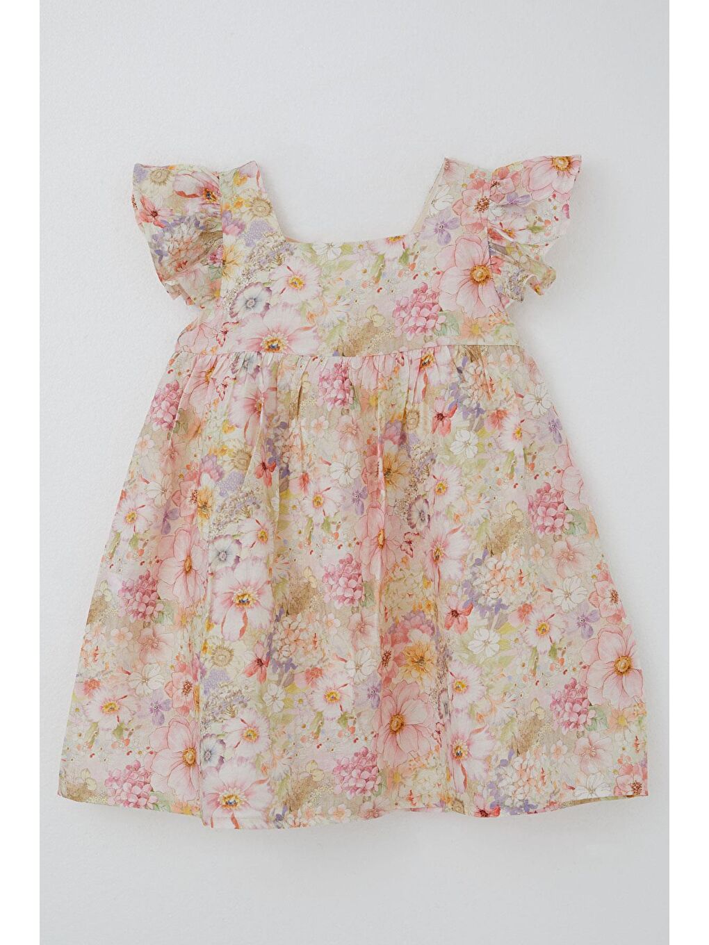 Kız Çocuk Elbise Saten Çiçek Desenli Arkası Fermuarlı Karışık Renk (3 Yaş)-3