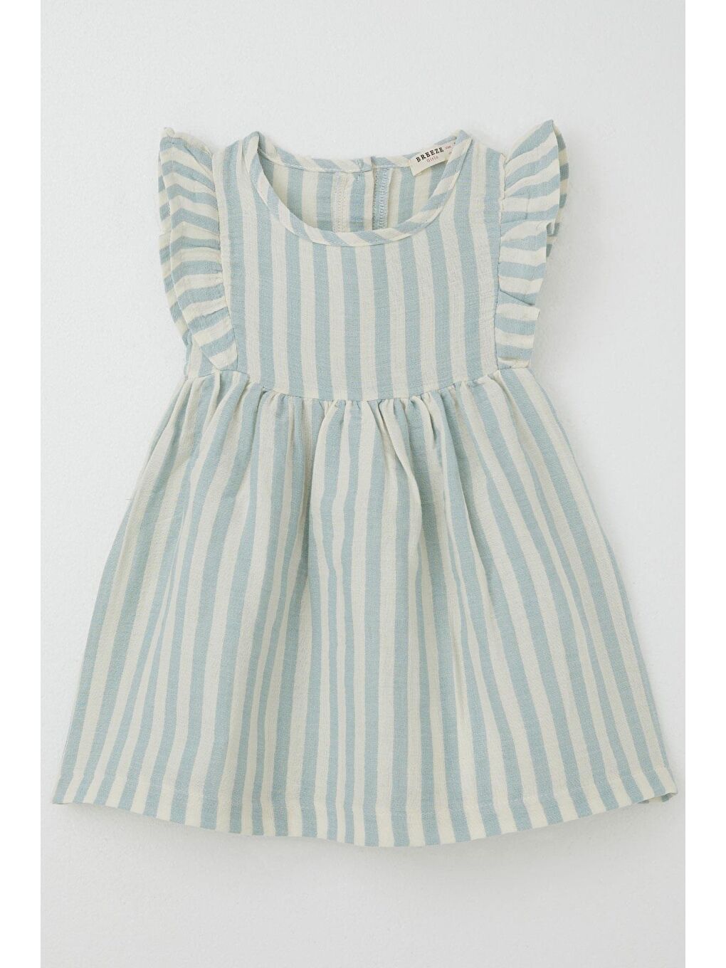 Kız Çocuk Elbise Arkası Düğme Detaylı Kol Kısmı Fırfırlı Ekru (3-8 Yaş)-5