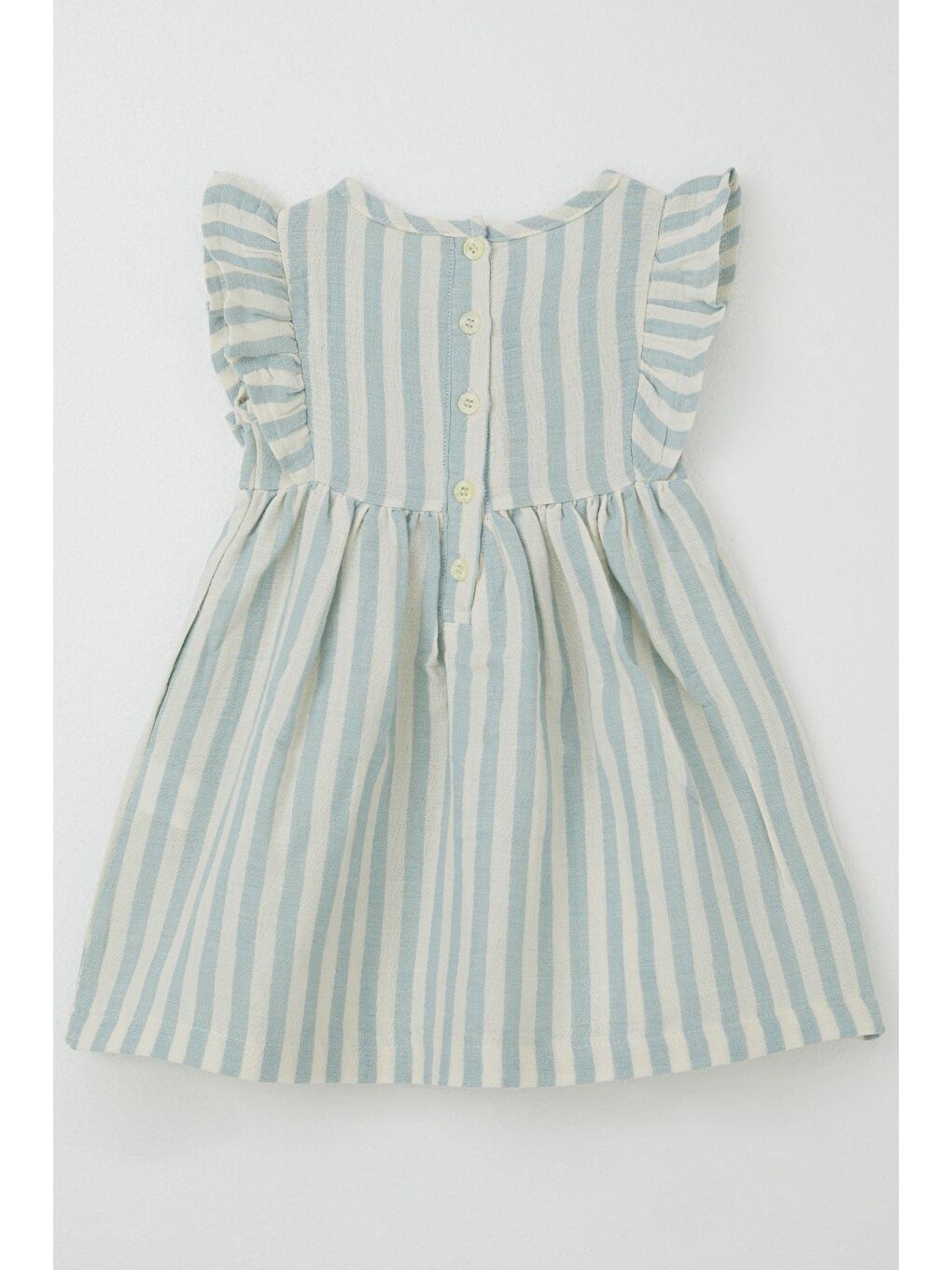 Kız Çocuk Elbise Arkası Düğme Detaylı Kol Kısmı Fırfırlı Ekru (3-8 Yaş)-6