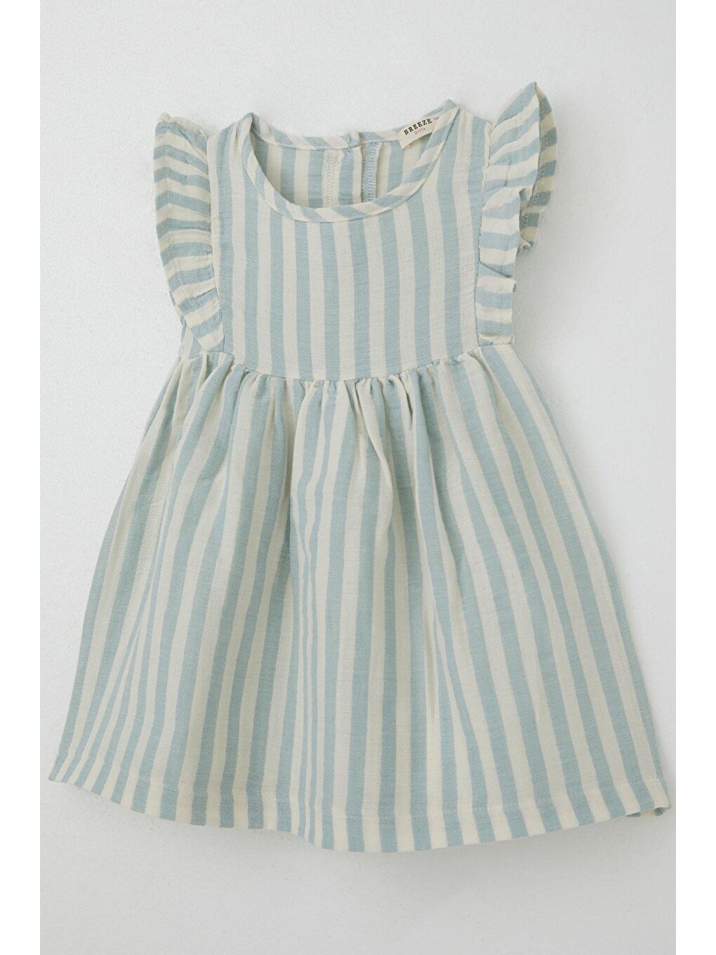 Kız Çocuk Elbise Arkası Düğme Detaylı Kol Kısmı Fırfırlı Ekru (3-8 Yaş)-7