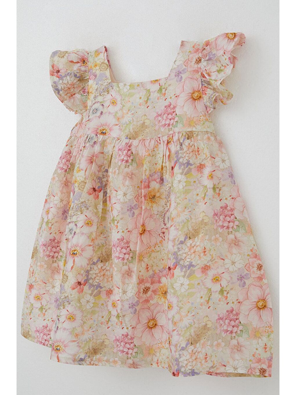 Kız Çocuk Elbise Saten Çiçek Desenli Arkası Fermuarlı Karışık Renk (3 Yaş)-5