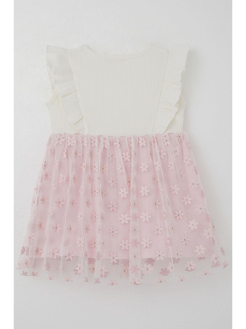 Kız Çocuk Elbise Eteği Çiçekli Tül Detaylı Ekru (3 Yaş)-1