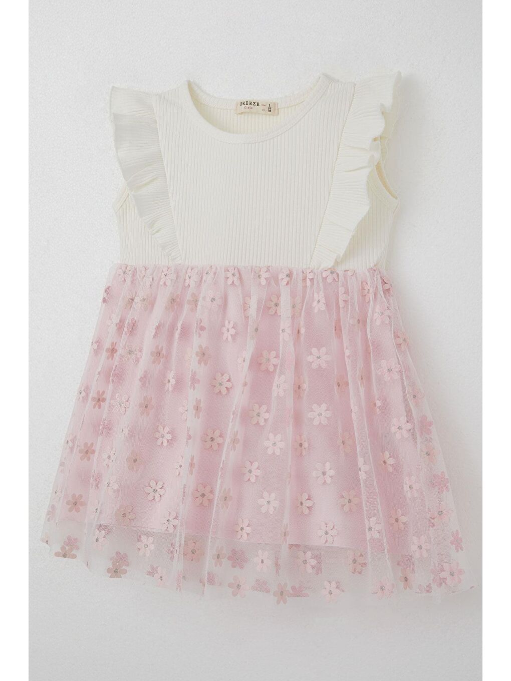 Kız Çocuk Elbise Eteği Çiçekli Tül Detaylı Ekru (3 Yaş)-2