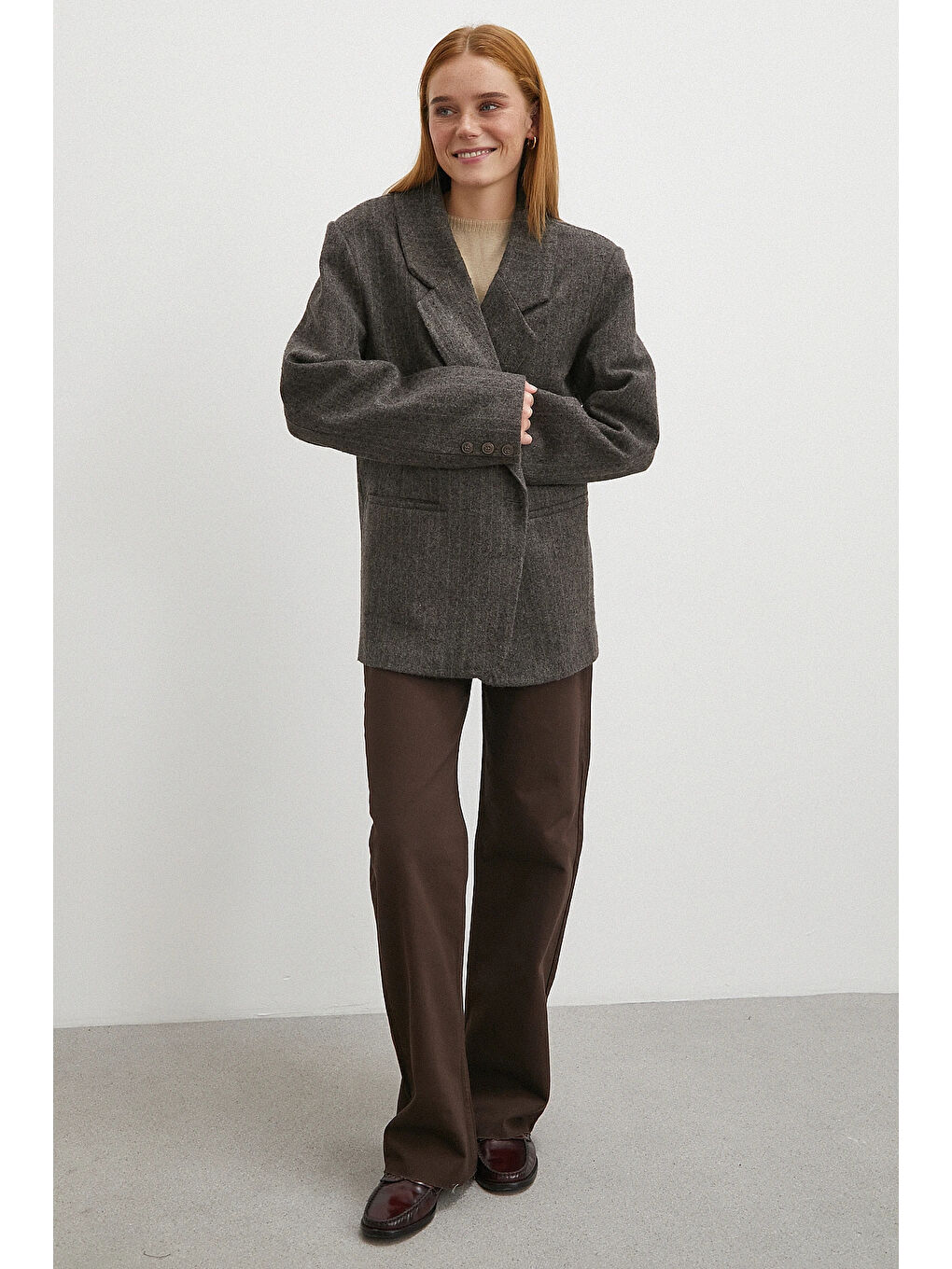 Karışık Yüksek Bel Kesik Boru Paça Jean Kahve-2