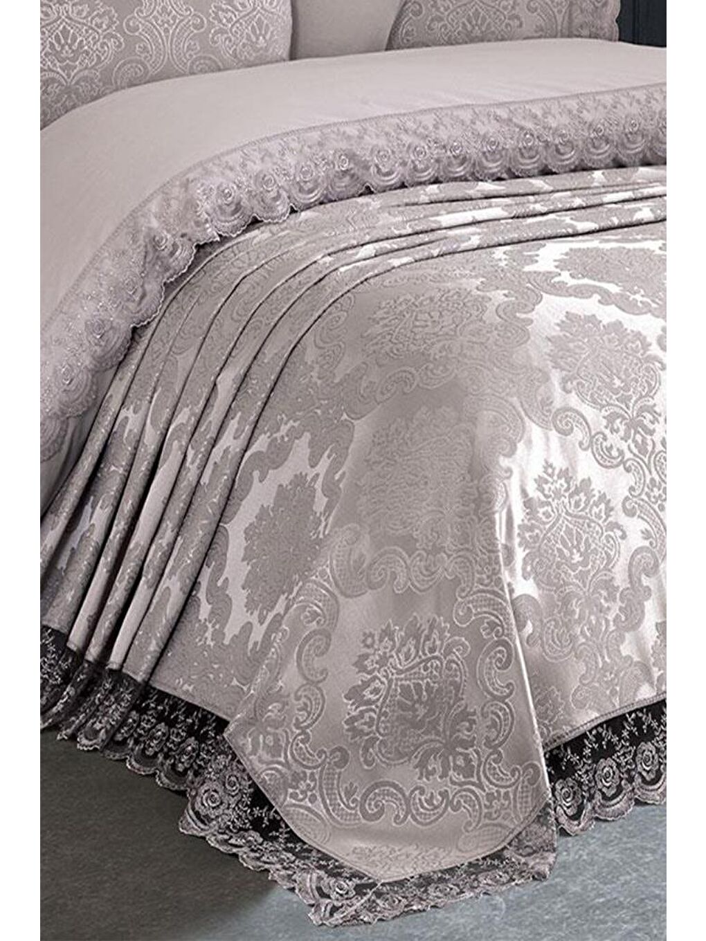 Fransız Dantelli Kure Gelin Seti 7 Parça Gri-1