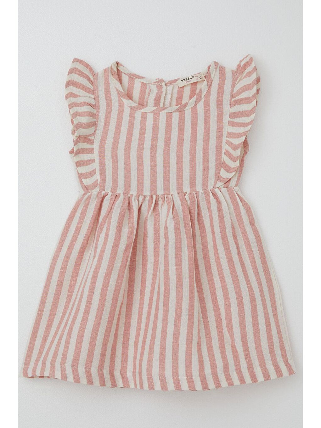 Kız Çocuk Elbise Arkası Düğme Detaylı Kol Kısmı Fırfırlı Ekru (3-8 Yaş)-4