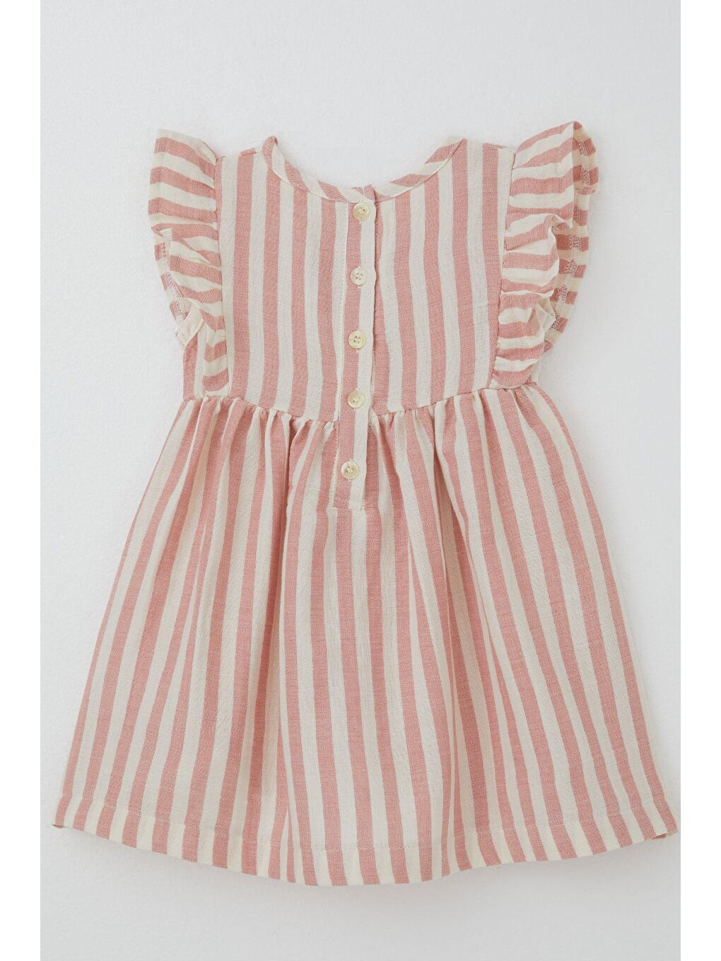 Kız Çocuk Elbise Arkası Düğme Detaylı Kol Kısmı Fırfırlı Ekru (3-8 Yaş)-5