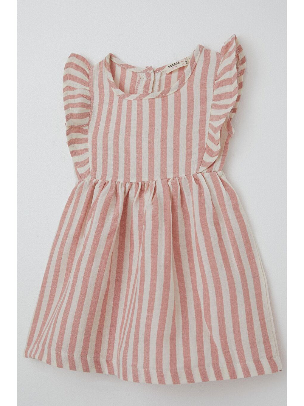 Kız Çocuk Elbise Arkası Düğme Detaylı Kol Kısmı Fırfırlı Ekru (3-8 Yaş)-6