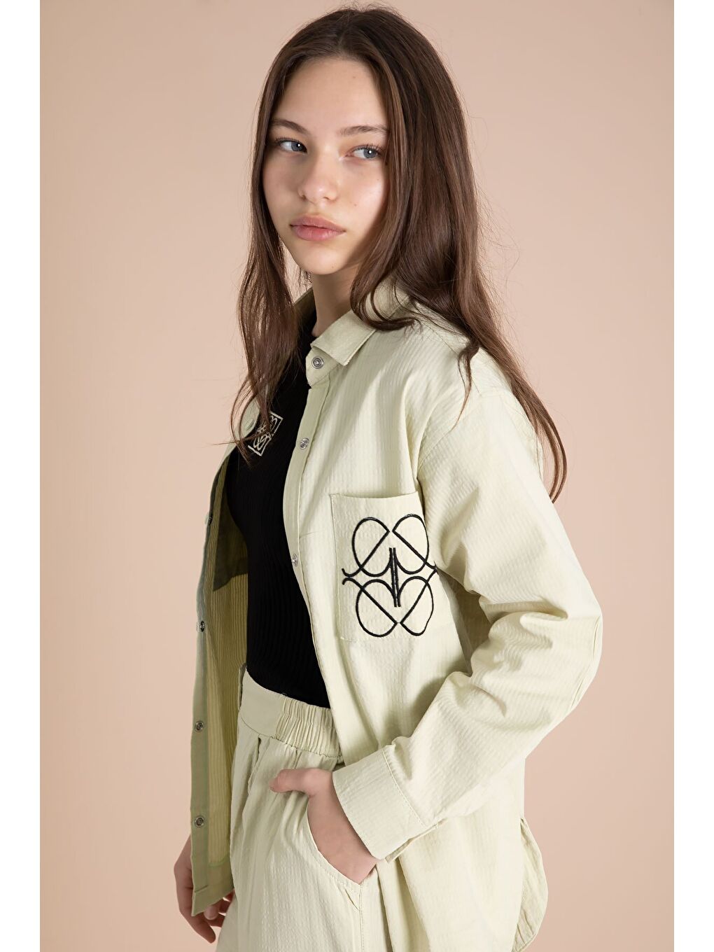 Yeşil Nakışlı Gömlekli Badili Kız Çocuk 3lü Pantolonlu Takım 23560-1