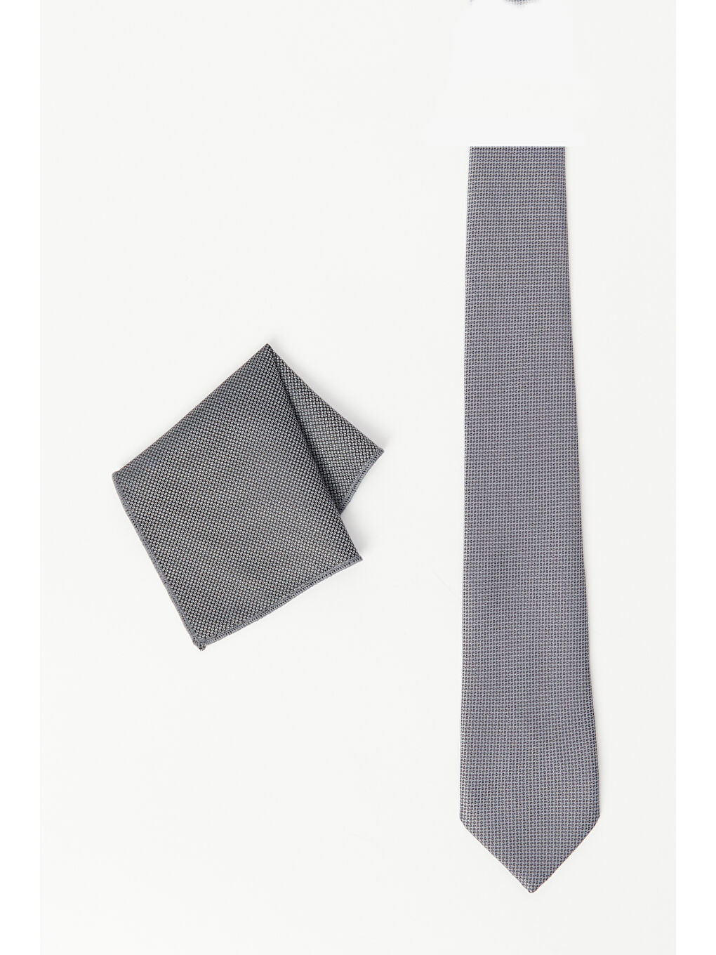 Erkek Gri Desenli Kravat-Mendil Set